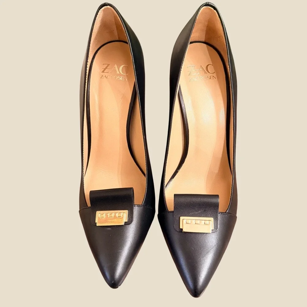Zac Zac Posen Pumps Size 38 Black Leather Dark Academia Corporate Goth Designer